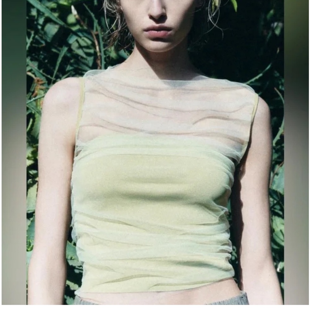 Zara Light Green Tank Top with  sheer mesh overlay